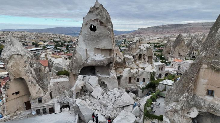 Göreme’de bir peribacası kısmen yıkıldı
