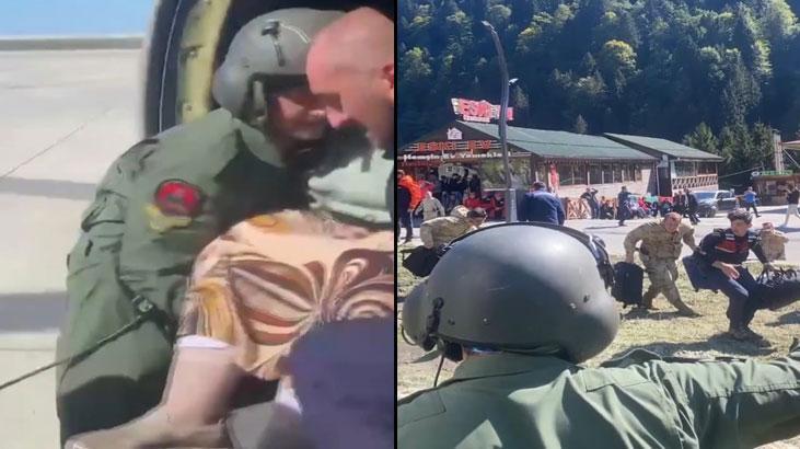 MSB, Rize'de selde mahsur kalanların helikopterle tahliye görüntülerini paylaştı