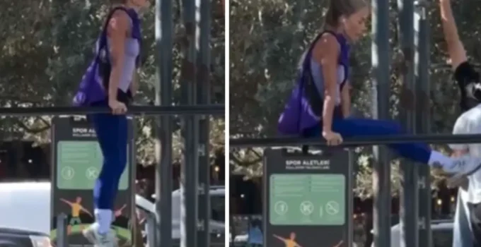 Bade İşçil, parkta spor yaparken görüntülendi