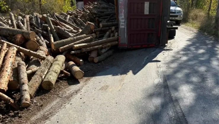 Çorum Bayat’ta Tomruk Yüklü Kamyon Devrildi, Sürücü Yaralandı