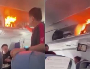 Havada korku dolu anlar: El bagajı bölümünde yangın