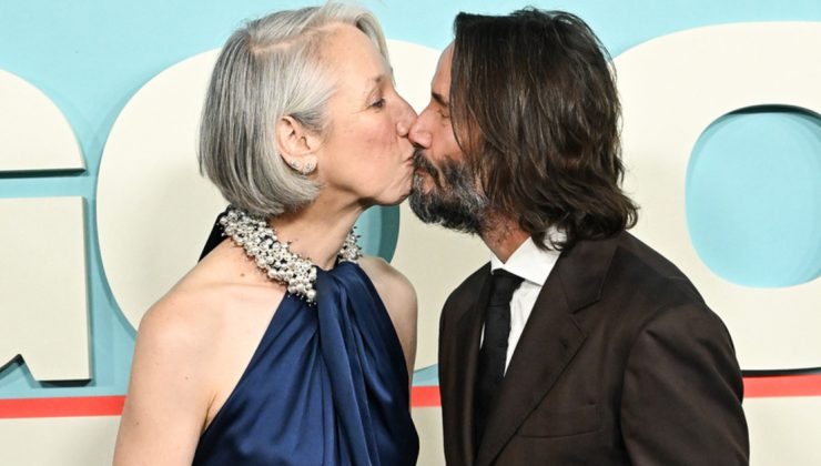 Keanu Reeves kız arkadaşı Alexandra Grant ile kırmızı halıda öpüştü