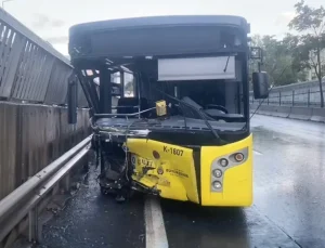 Otobüs bariyerlere çarptı, sürücü alkollü çıktı