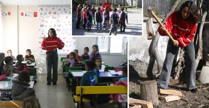 25 yaşındaki Derya öğretmen, okulunun hem müdürü hem öğretmeni hem de hizmetlisi