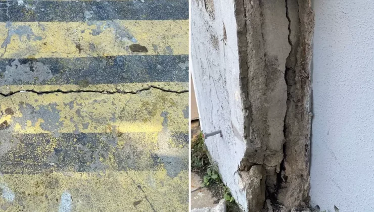Binanın kolonları patladı, zeminde ise kayma ve çatlak var