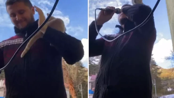 Ezan okuyan imamın davetsiz misafiri kamerada