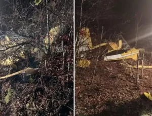 İşte Hırvatistan’da düşen yangın söndürme uçağının enkazından görüntüler