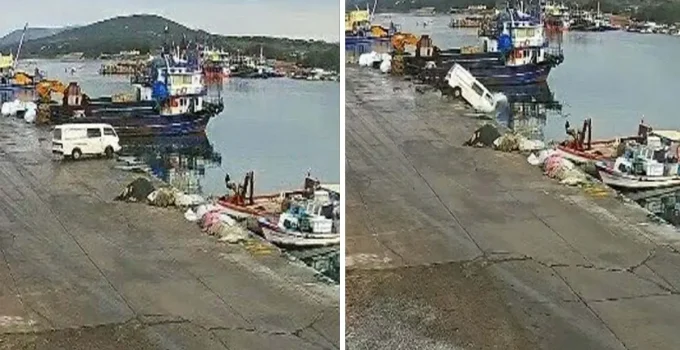 Kamyonet denize böyle uçtu! İşte o anlar