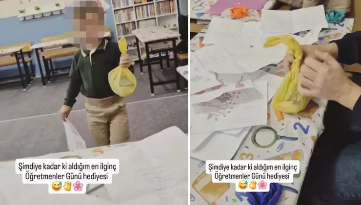 Maddi durumu olmayan öğrencisini ve hediyesini paylaşan öğretmene büyük tepki var