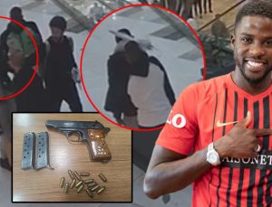 Şoke eden olayın görüntüleri ortaya çıktı! AVM’de Papy Djilobodji’ye silah çekip şemsiye fırlattı