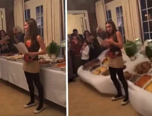 Şükran günü şoku: Ağırlığa dayanamayan masa devrildi