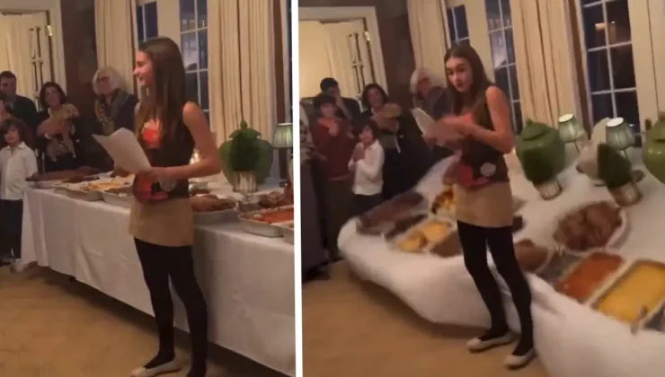 Şükran günü şoku: Ağırlığa dayanamayan masa devrildi