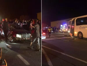 Tam bir can pazarı! Tur otobüsü ve otomobil çarpıştı