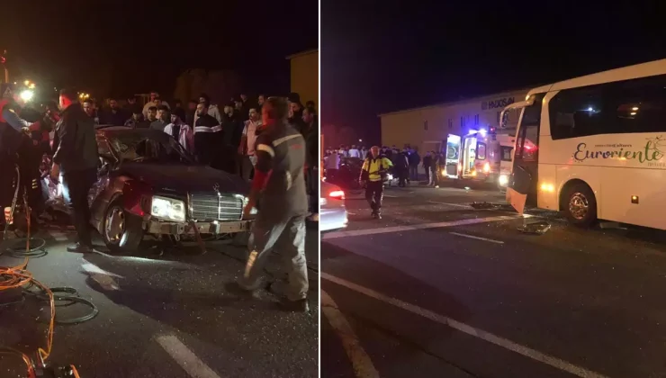 Tam bir can pazarı! Tur otobüsü ve otomobil çarpıştı