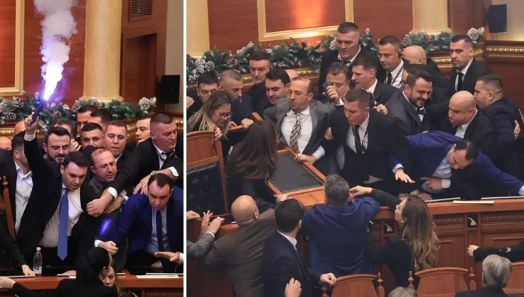 Arnavutluk Meclisi’nde görülmemiş kaos! Meşale yakıp birbirlerine girdiler
