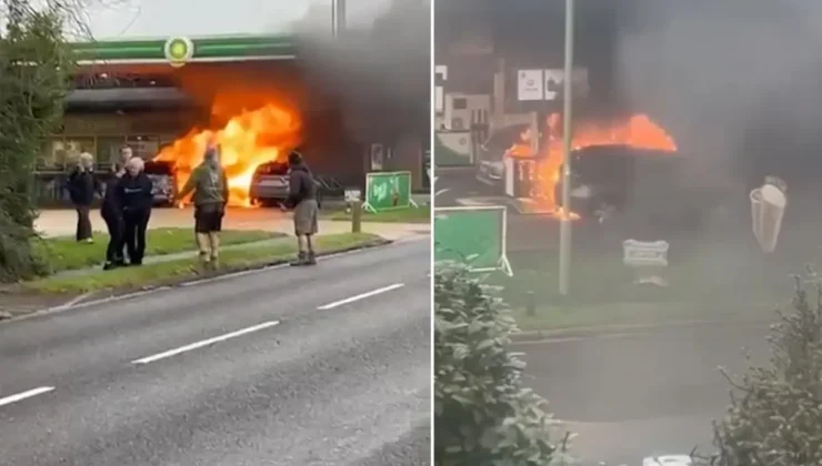 Benzin istasyonuna baltayla saldırdı, alev bir anda her yeri sardı