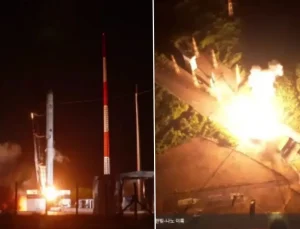 Kalkıştan 30 saniye sonra alev aldı: Güney Kore’nin ilk ticari uzay roketi düştü