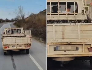 Kamyonun kasasında gördüğü manzaraya isyan etti: Ufacık çocuk ya, şuraya bak