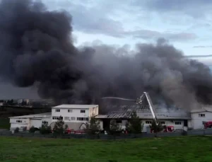 Kauçuk fabrikasında yangın! Dumanlar gökyüzünü kapladı