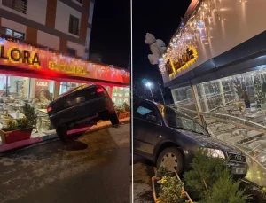 Kontrolden çıkan otomobil kafeteryaya girdi