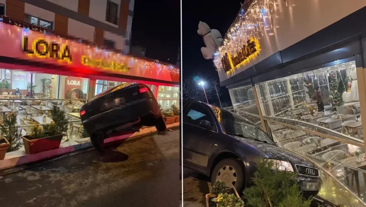 Kontrolden çıkan otomobil kafeteryaya girdi