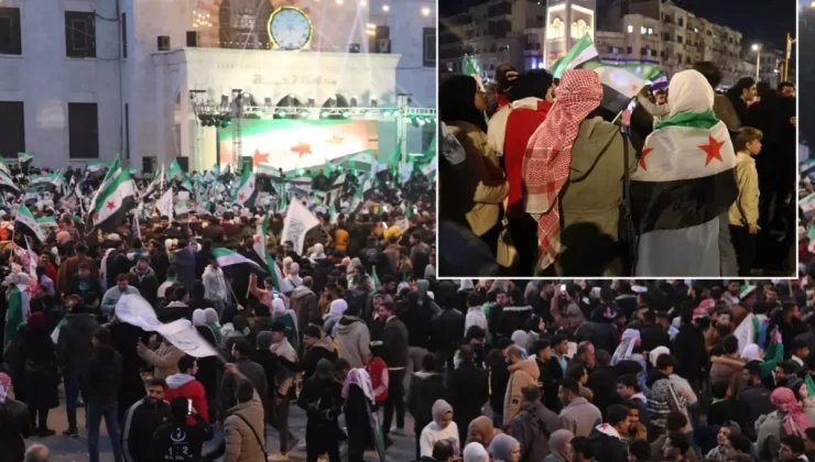 Meydanlara akın ettiler! Suriye’de 1. yıl coşkusu