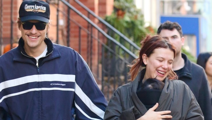 Millie Bobby Brown, bebeğini paltosunun içine sakladı