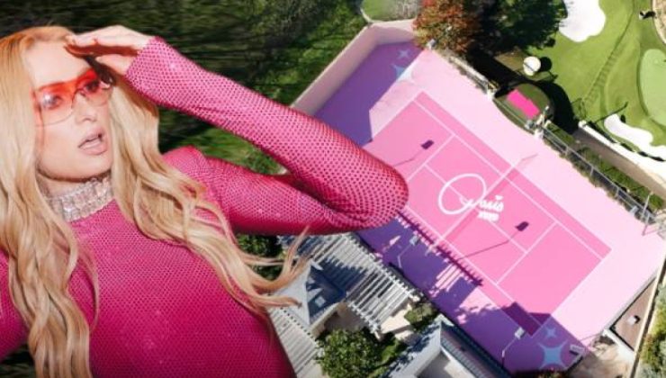 Paris Hilton’un 63 milyon dolarlık malikanesinde pembe tenis kortu