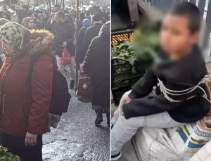 Pazarda eşofman çalan çocuğu iple bağladı: Seni anadan doğma edeceğim