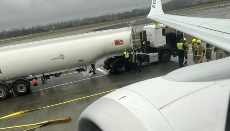 Ryanair uçağında korku dolu anlar, yakıt tankeri ile çarpıştı