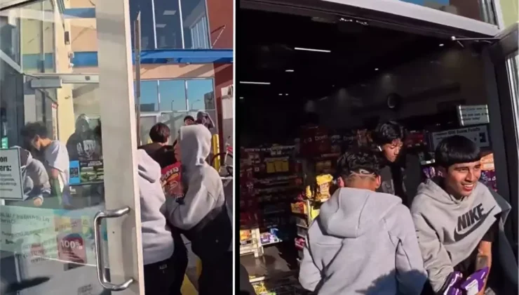 Sosyal medya üzerinden organize olan bisikletli gençler, marketi yağmaladı