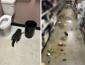 Tavandan indi, marketi talan etti! Sarhoş rakun ne kadar içki varsa içip sızdı