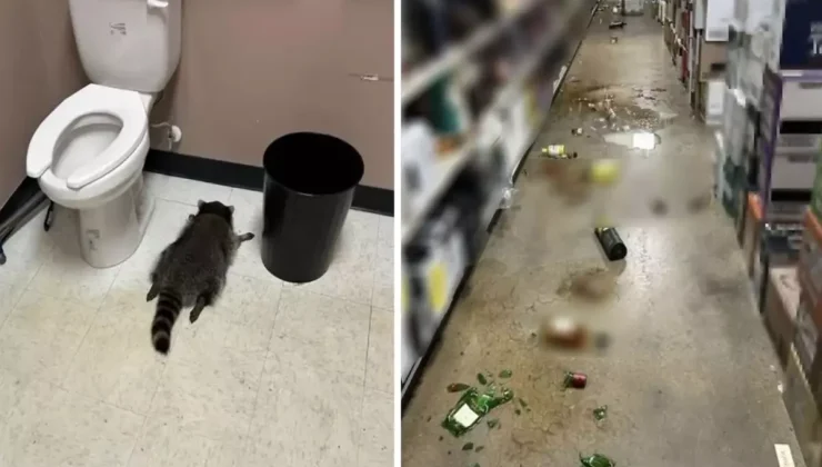 Tavandan indi, marketi talan etti! Sarhoş rakun ne kadar içki varsa içip sızdı