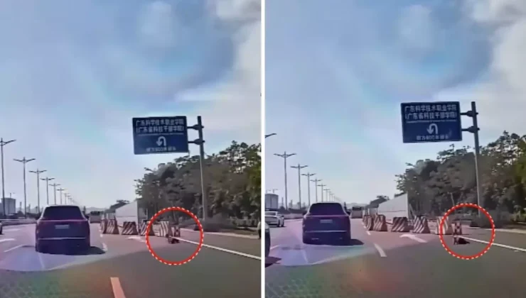 Yüreklerin ağızlara geldiği an! Küçük çocuk emekleyerek otobana çıktı