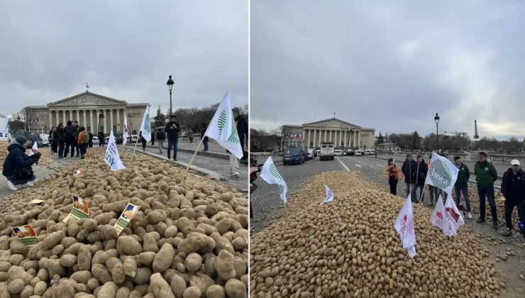 Fransa’da çiftçilerden sert protesto: Meclis önüne 30 ton patates döküldü