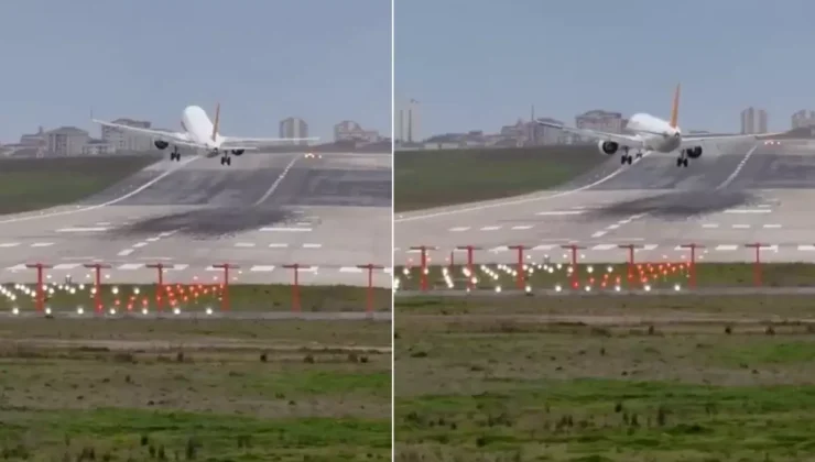 Görüntü Sabiha Gökçen’den! Uçak pistin üzerinde askıda kaldı