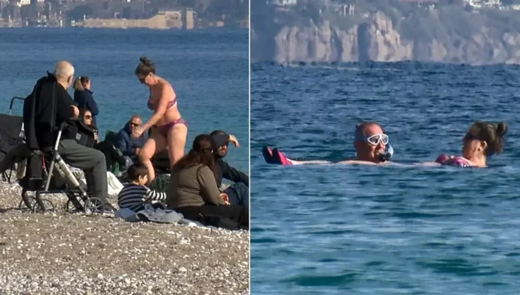 Görüntü Türkiye’den! Herkes üşürken onlar yüzdü