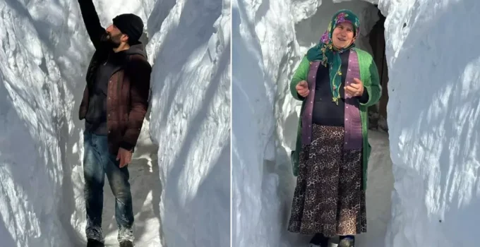 Görüntü Türkiye’den! Kar kalınlığı metreleri aştı, evlere tünelden ulaşıyorlar