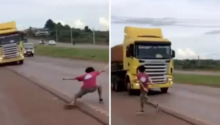 Ölümle kumar: 19 yaşındaki genç, hayatını hiçe sayarak TIR’la "chicken" oynadı