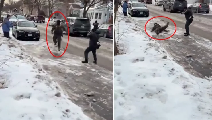 Polislerle böyle alay ettiler! Koşarken bir anda yere düştü